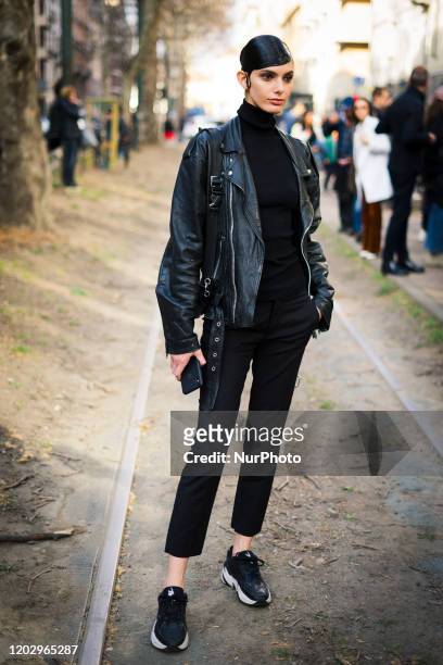 People during the Street Style At Dolce &amp; Gabbana Fashion Show, during the Milan Fashion Week, in Milan, Italy, on February 23, 2020
