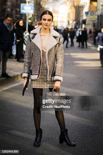 People during the Street Style At Dolce &amp; Gabbana Fashion Show, during the Milan Fashion Week, in Milan, Italy, on February 23, 2020