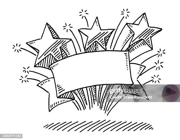 blank banner star and fireworks drawing - sketching brand stock illustrations