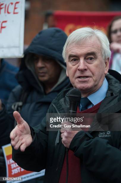 Shadow chancellor John McDonnell MP on January 30, 2020 in London, England. Workers at HMRC Ealing walk out on strike over plans to shut their...