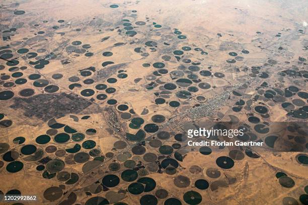Aerial view of an irrigation system on February 21, 2020 in Riyadh, Saudi Arabia.