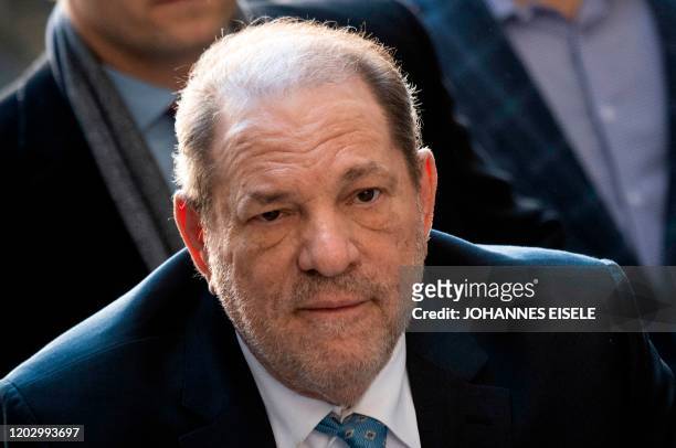 Harvey Weinstein arrives at the Manhattan Criminal Court, on February 24, 2020 in New York City. - The jury in Harvey Weinstein's rape trial hinted...