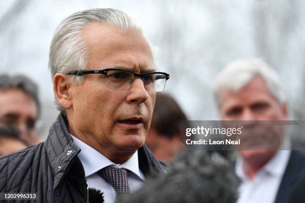 Spanish former judge Baltasar Garzon speaks to the media outside Woolwich Crown Court during Julian Assange's extradition hearing on February 24,...