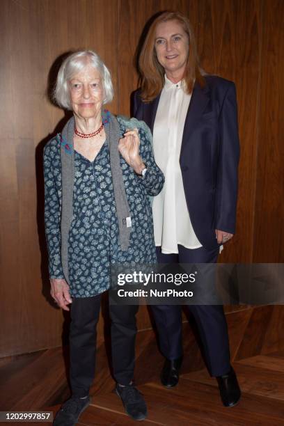 Francesca Thyssen-Bornemisza and artist Joan Jonas during the presentation of the Moving Off the Land II exhibition at the Thyssen-Bornemisza...