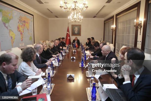 Turkish Foreign Minister Mevlut Cavusoglu meets Chairman of European Parliament's Committee on Foreign Affairs David McAllister in Ankara, Turkey on...