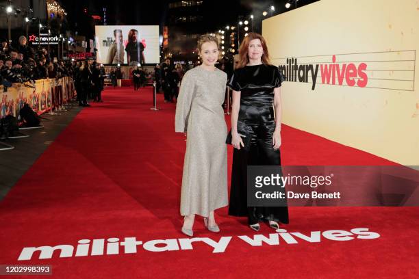 Dame Kristin Scott Thomas and Sharon Horgan attend the UK Premiere of "Military Wives" at at The Cineworld Leicester Square on February 24, 2020 in...