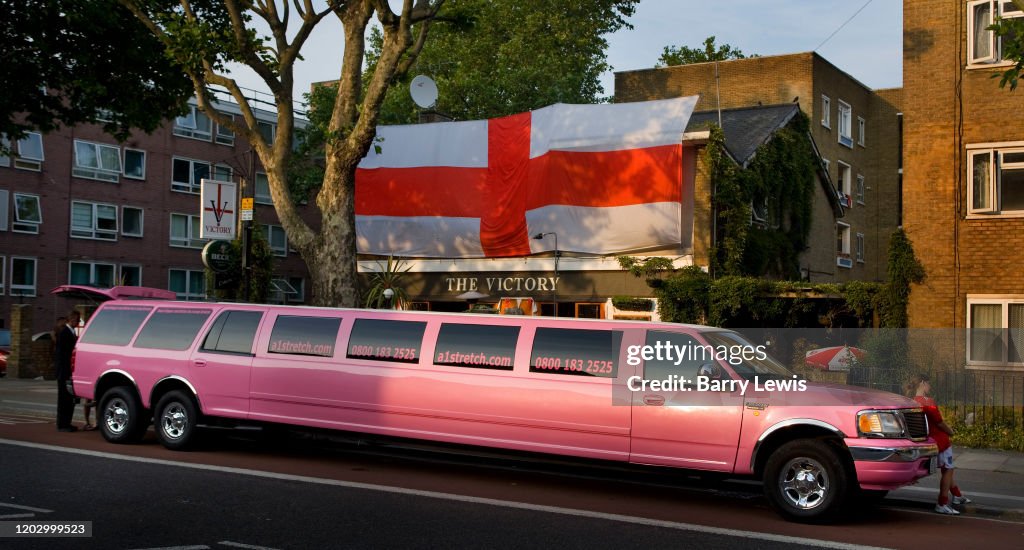 A Pink Stretch Limousine Outside The Victory Pub London