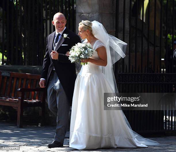 Zara Phillips and Mike Tindall after their wedding at Canongate Kirk on July 30, 2011 in Edinburgh, Scotland.