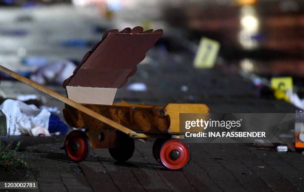 Handcart is seen at the place where a man drove into a carnival procession on February 24, 2020 in Volkmarsen near Kassel, central Germany. Several...