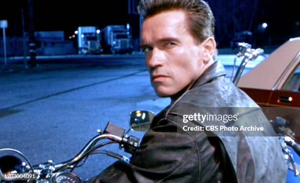 The movie "Terminator 2: Judgment Day", directed by James Cameron. Seen here, Arnold Schwarzenegger on a motorcycle. Theatrical wide release July 3,...