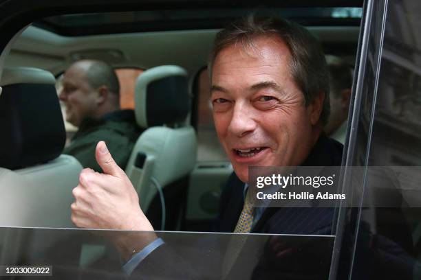 Brexit Party Leader Nigel Farage outside Millbank studios on January 30, 2020 in London, United Kingdom. At 11.00pm on Friday 31st January the UK and...