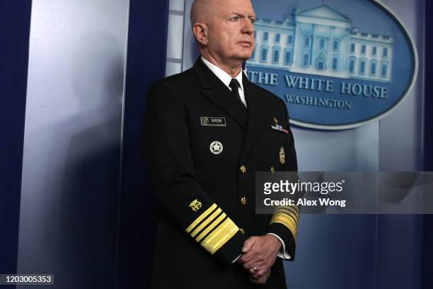 Assistant Secretary of Public Health Adm. Brett Giroir listens during a news briefing at the James Brady Press Briefing Room of the White House...