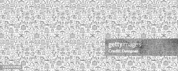 ilustrações de stock, clip art, desenhos animados e ícones de healthcare and medicine related seamless pattern and background with line icons - surgical equipment stock illustrations