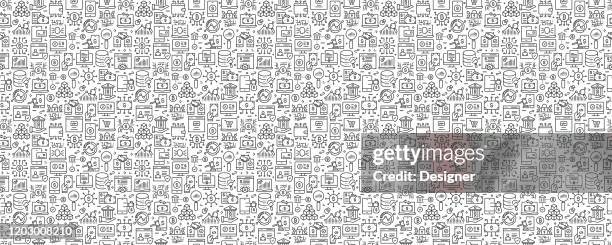 ilustrações de stock, clip art, desenhos animados e ícones de fintech related seamless pattern and background with line icons - fintech