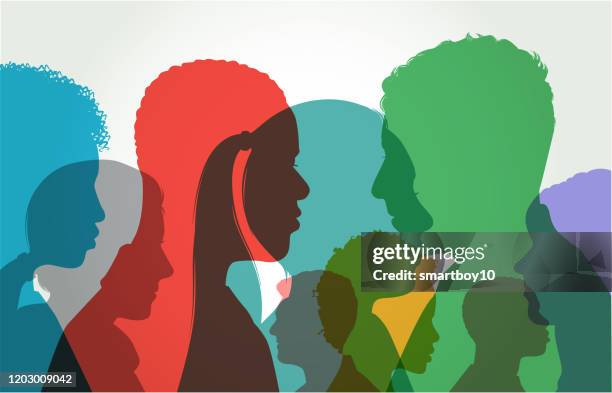 young adult head silhouettes - human relationship stock illustrations