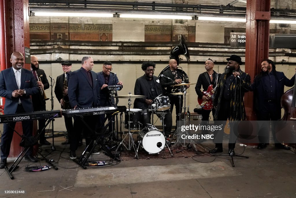 The Roots Fallon The Roots perform on the New York City Subway on February 24, 2020 ...