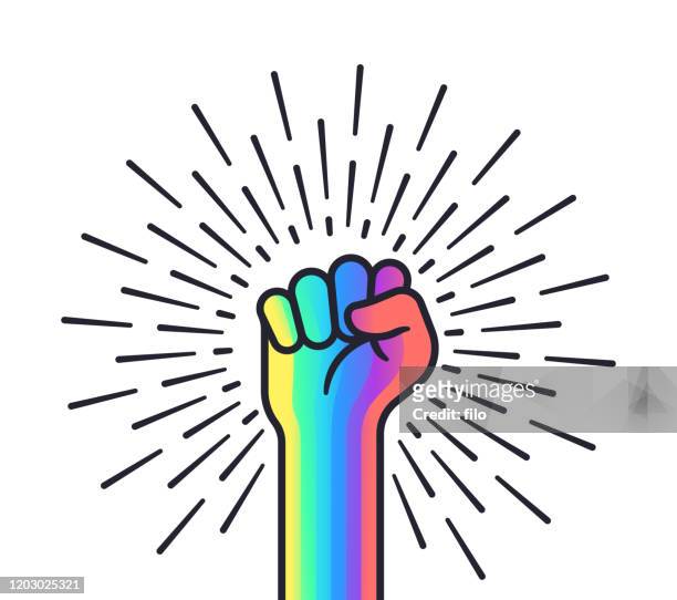 illustrazioni stock, clip art, cartoni animati e icone di tendenza di simbolo dei diritti gay di power fist - sicurezza di sé