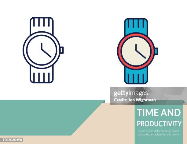 thin line time icon - wristwatch - adjusting clock stock illustrations