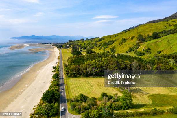 golden bay in puponga, south island, new zealand - tasman district new zealand stock pictures, royalty-free photos & images