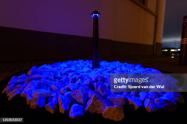 View of the Light art installation "LEVENSLICHT" next to the former Synagogue on January 30,2020 in Kampen, Netherlands. The temporary memorial was...