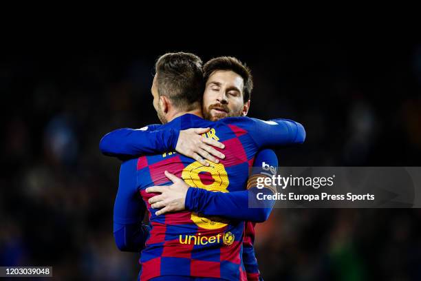 Arthur Melo of FC Barcelona celebrates a goal with Lionel Messi during the Spanish Cup, Copa del Rey, football match played between FC Barcelona and...