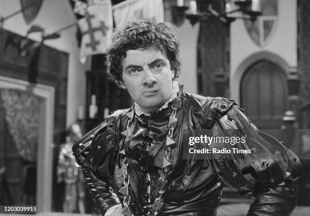 Actor Rowan Atkinson in a scene from the unaired pilot of the BBC television series 'Blackadder', June 20th 1982.