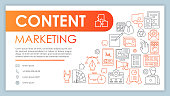 Content marketing banner, business card template. SMM, copywriting. Company contact with phone, email line icons. Promo campaign, advertising. Presentation, web page idea. Corporate print layout