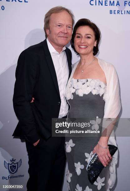 February 2020, Berlin: 70th Berlinale, Cinema for Peace Gala: Journalist Sandra Maischberger and her husband Jan Kerhart. The International Film...
