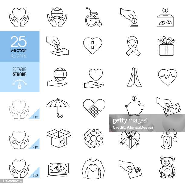 charity and donation line icons. editable stroke. - special needs school stock illustrations