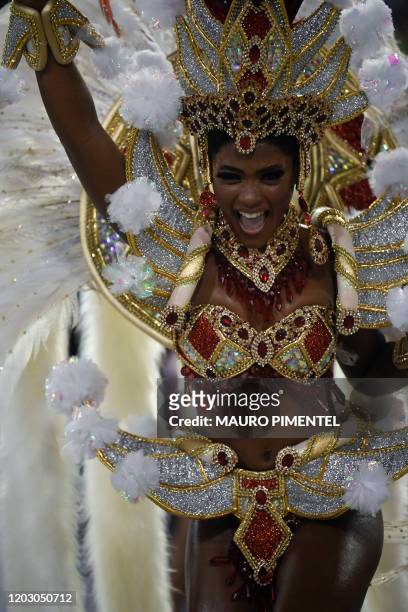 Brazilian actress Erika Januza preforms with Salgueiro samba school during the last night of Rio's Carnival parade at the Sambadrome Marques de...