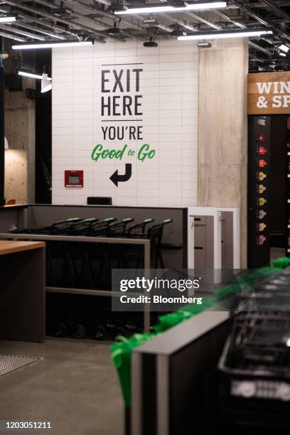 An exit is seen during a tour of a new Amazon Go store in the Capitol Hill neighborhood of Seattle, Washington, U.S., on Monday, Feb. 24, 2020....
