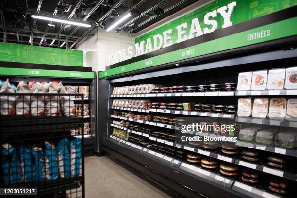 The "Meals Made Easy" aisle is seen during a tour of a new Amazon Go store in the Capitol Hill neighborhood of Seattle, Washington, U.S., on Monday,...