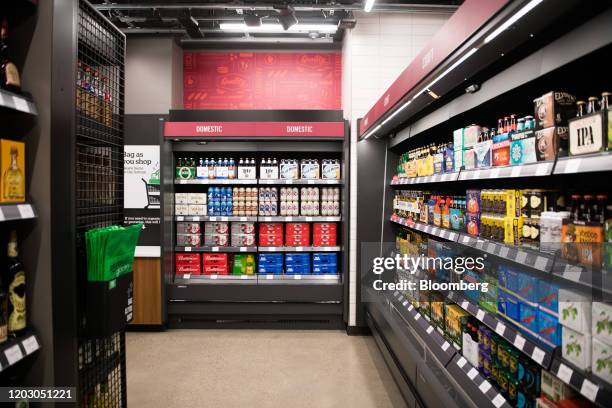 The beer aisle is seen during a tour of a new Amazon Go store in the Capitol Hill neighborhood of Seattle, Washington, U.S., on Monday, Feb. 24,...