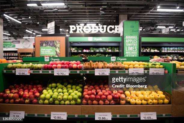 Fruit sits on shelves during a tour of a new Amazon Go store in the Capitol Hill neighborhood of Seattle, Washington, U.S., on Monday, Feb. 24, 2020....