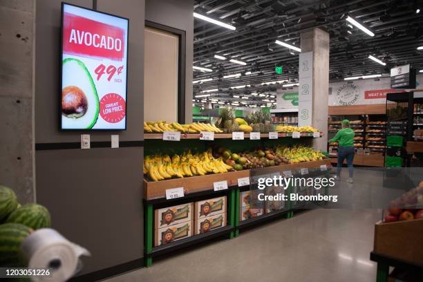 Fruit sits on shelves during a tour of a new Amazon Go store in the Capitol Hill neighborhood of Seattle, Washington, U.S., on Monday, Feb. 24, 2020....