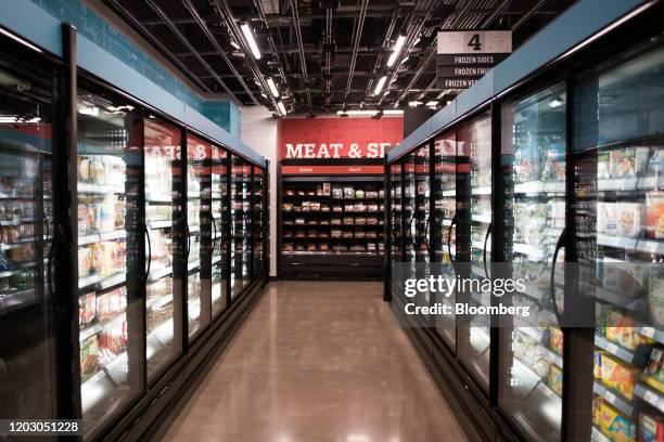 The frozen foods and meat aisles are seen during a tour of a new Amazon Go store in the Capitol Hill neighborhood of Seattle, Washington, U.S., on...
