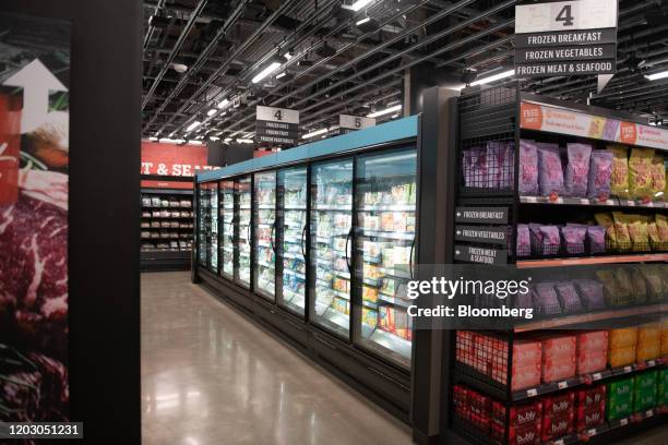 The frozen foods aisle is seen during a tour of a new Amazon Go store in the Capitol Hill neighborhood of Seattle, Washington, U.S., on Monday, Feb....