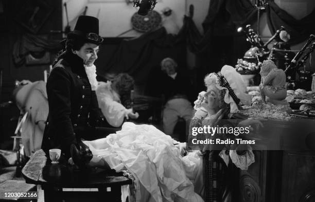 Actors Rowan Atkinson and Helen Atkinson Wood in a scene from episode 'Duel and Duality' of the BBC television series 'Blackadder the Third', July...