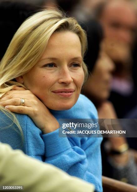 Estelle Hallyday, top model and daughter-in-law of French singer Johnny Hallyday watches Andrei Medvedev of the Ukraine play Brazilian Fernando...