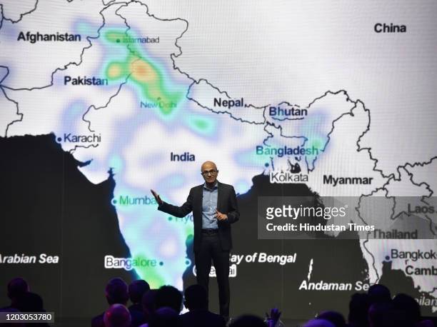Microsoft CEO Satya Nadella addresses the Microsoft Future Decoded Summit at St Regis, on February 24, 2020 in Mumbai, India.