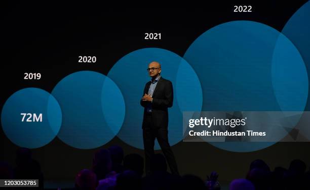 Microsoft CEO Satya Nadella addresses the Microsoft Future Decoded Summit at St Regis, on February 24, 2020 in Mumbai, India.