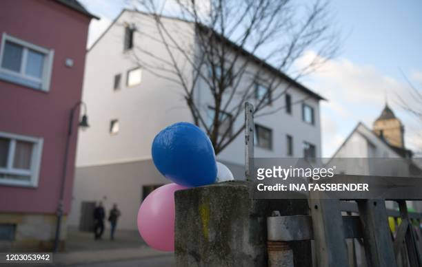 Balloons decorate a fence for carnival in a street in Volkmarsen near Kassel, central Germany, on February 25, 2020. - A car that rammed into a...
