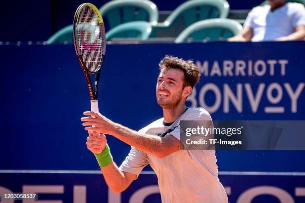 Juan Ignacio Londero of Argentina controls the ball during day 6 of ATP Buenos Aires Argentina Open at Buenos Aires Lawn Tennis Club on February 15,...