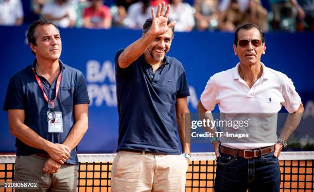 Mariano Zabaleta of Argentina gestures during day 7 of ATP Buenos Aires Argentina Open at Buenos Aires Lawn Tennis Club on February 16, 2020 in...