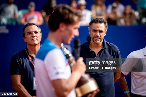Mariano Zabaleta of Argentina looks on during day 7 of ATP Buenos Aires Argentina Open at Buenos Aires Lawn Tennis Club on February 16, 2020 in...