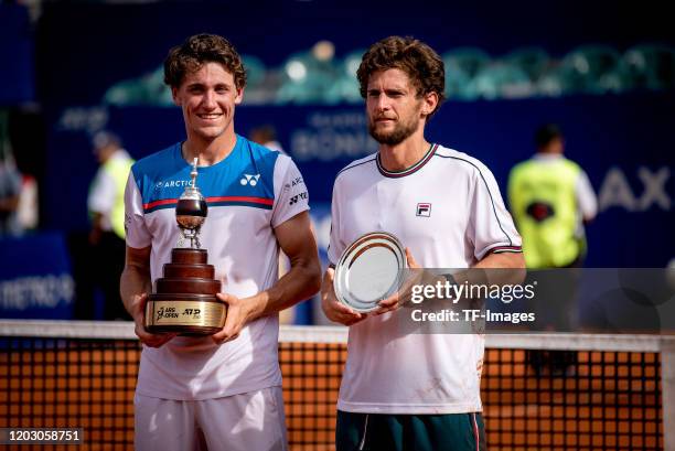 Pedro Sousa of Portugal and Casper Ruud of Norway celebrate during day 7 of ATP Buenos Aires Argentina Open at Buenos Aires Lawn Tennis Club on...