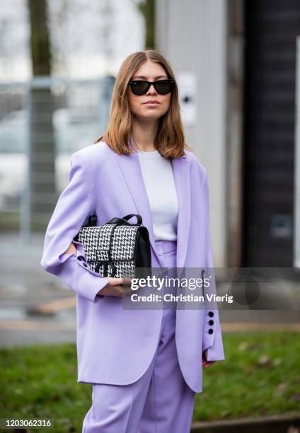 Swantje Sömmer wearing pink suit, Dior bag seen outside Lala Berlin during Copenhagen Fashion Week Autumn/Winter 2020 Day 3 on January 30, 2020 in...