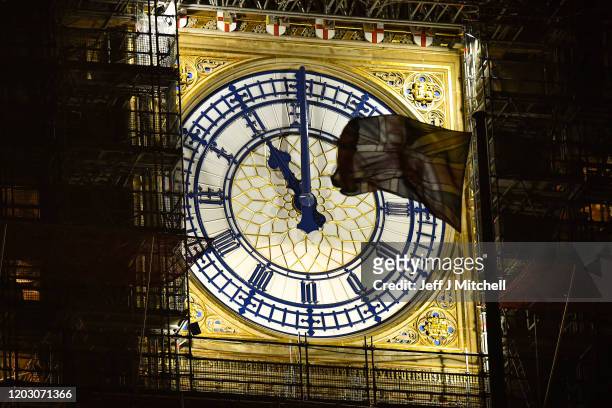 Big Ben clock face shows 11:00pm twenty-four hours until the UK will no longer be a member of the European Union on January 30, 2020 in London,...
