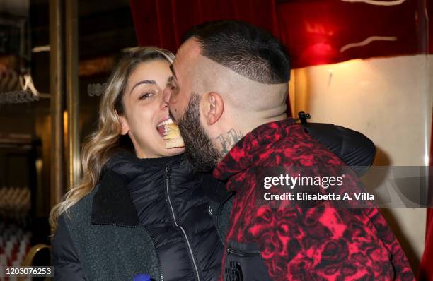 Sharon Macri and Damiano Coccia aka Er Faina attend the "Ghost - The Musical" Photocall at Teatro Sistina on January 30, 2020 in Rome, Italy.