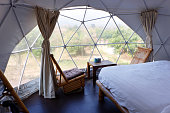 Interior inside Geodesic dome Tents in Asia.